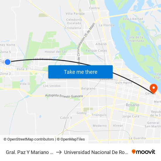 Gral. Paz Y Mariano Moreno to Universidad Nacional De Rosario (Unr) map