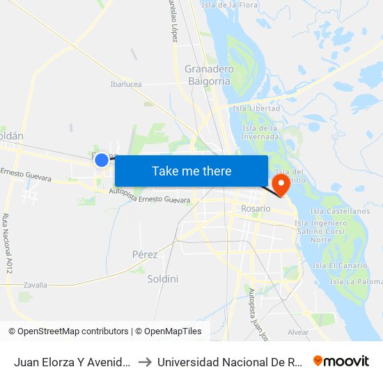 Juan Elorza Y Avenida Rosario to Universidad Nacional De Rosario (Unr) map