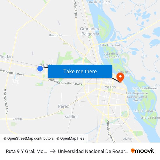 Ruta 9 Y Gral. Mosconi to Universidad Nacional De Rosario (Unr) map