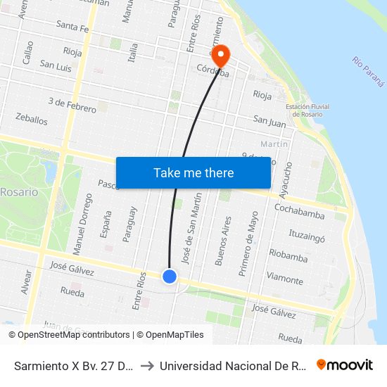 Sarmiento X Bv. 27 De Febrero to Universidad Nacional De Rosario (Unr) map