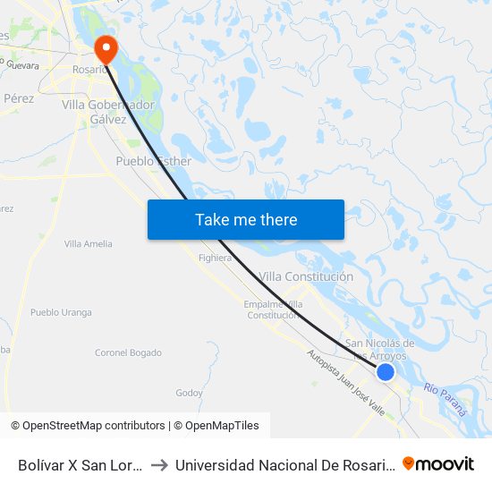 Bolívar X San Lorenzo to Universidad Nacional De Rosario (Unr) map