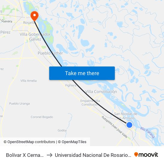 Bolívar X Cernadas to Universidad Nacional De Rosario (Unr) map