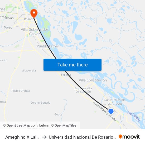 Ameghino X Laines to Universidad Nacional De Rosario (Unr) map