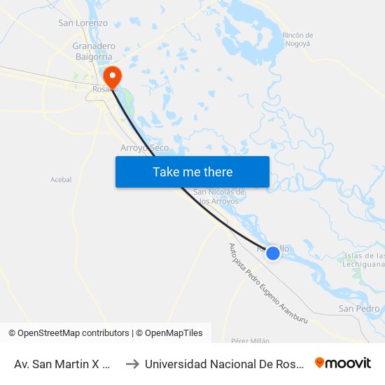 Av. San Martin X Moreno to Universidad Nacional De Rosario (Unr) map