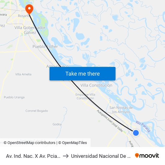 Av. Ind. Nac. X Av. Pcia. De Bs. As. to Universidad Nacional De Rosario (Unr) map