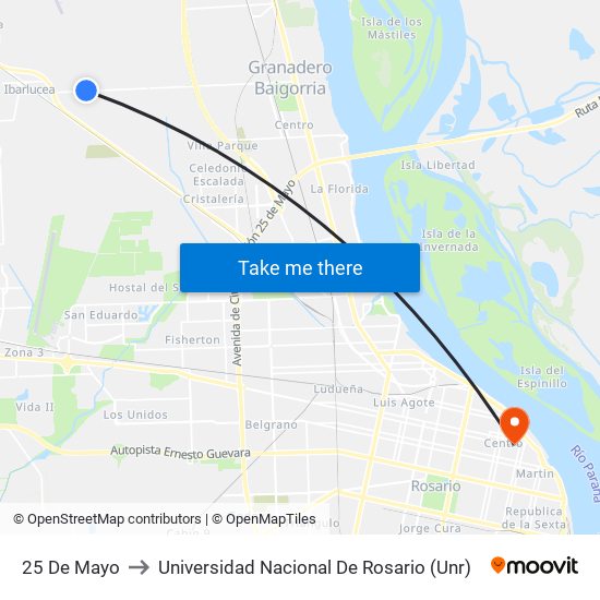 25 De Mayo to Universidad Nacional De Rosario (Unr) map