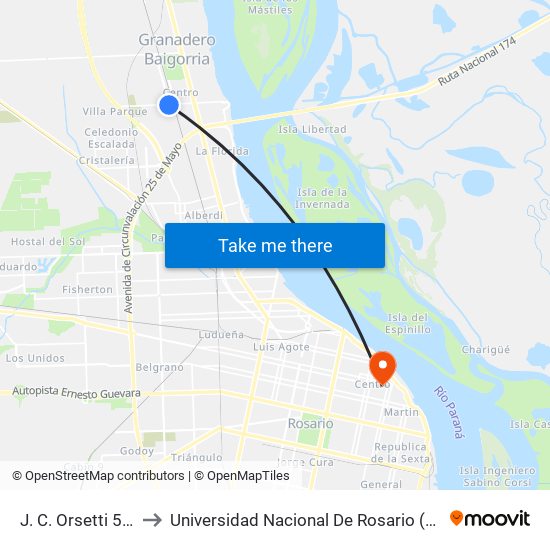 J. C. Orsetti 518 to Universidad Nacional De Rosario (Unr) map