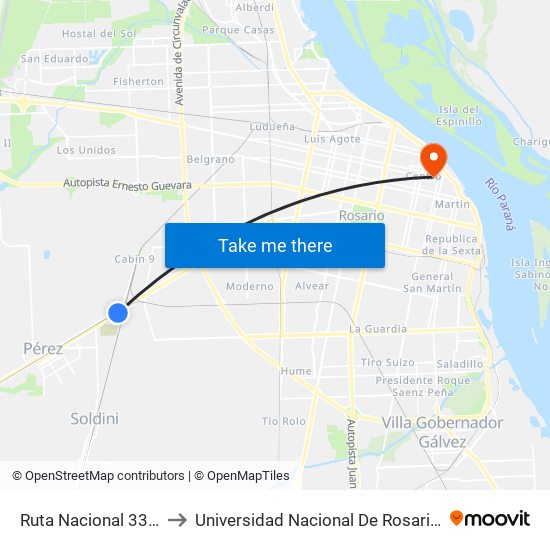 Ruta Nacional 33 788 to Universidad Nacional De Rosario (Unr) map