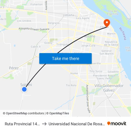 Ruta Provincial 14 1155 to Universidad Nacional De Rosario (Unr) map