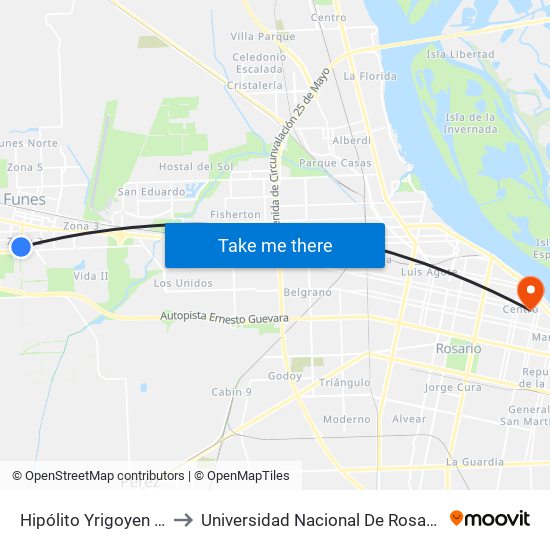 Hipólito Yrigoyen 2851 to Universidad Nacional De Rosario (Unr) map