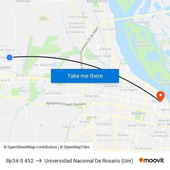 Rp34-S 452 to Universidad Nacional De Rosario (Unr) map