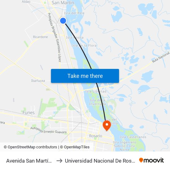 Avenida San Martín, 2176 to Universidad Nacional De Rosario (Unr) map
