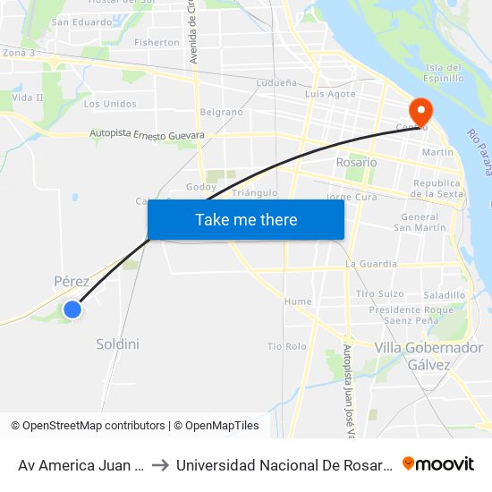 Av America Juan XXIII to Universidad Nacional De Rosario (Unr) map