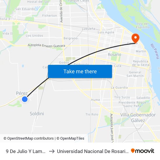 9 De Julio Y Lamadrid to Universidad Nacional De Rosario (Unr) map