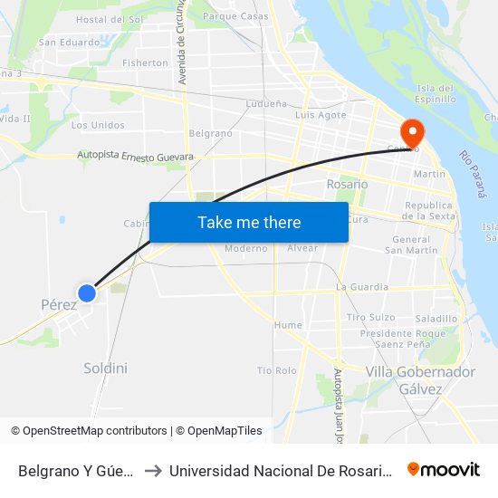 Belgrano Y Gúemes to Universidad Nacional De Rosario (Unr) map