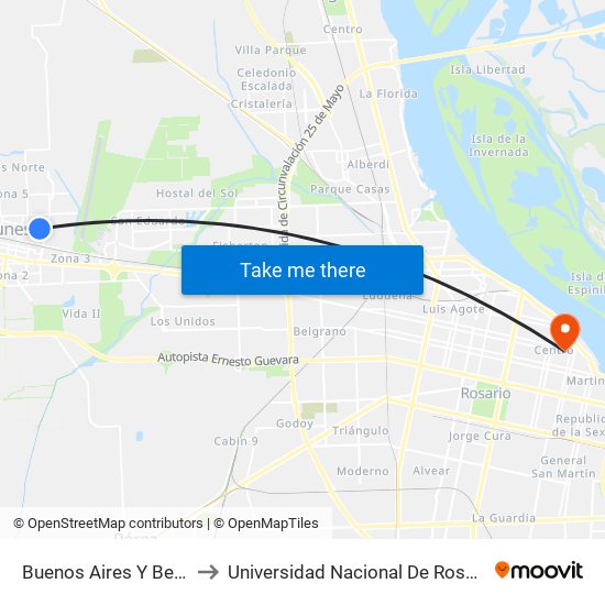 Buenos Aires Y Belgrano to Universidad Nacional De Rosario (Unr) map