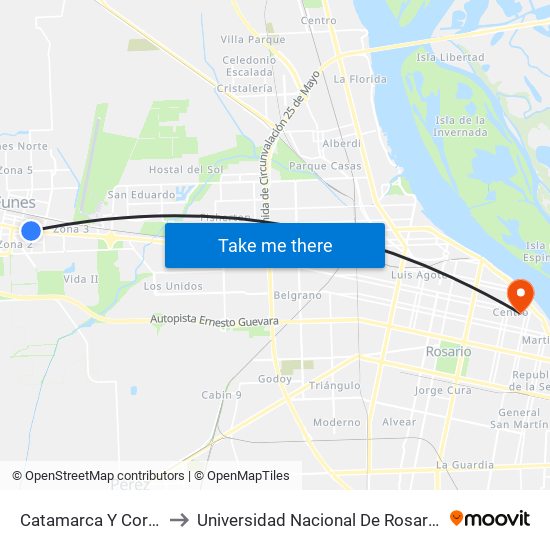 Catamarca Y Cordoba to Universidad Nacional De Rosario (Unr) map