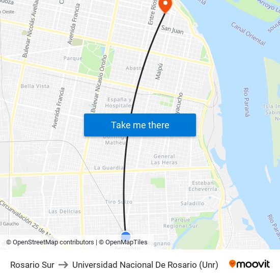 Rosario Sur to Universidad Nacional De Rosario (Unr) map