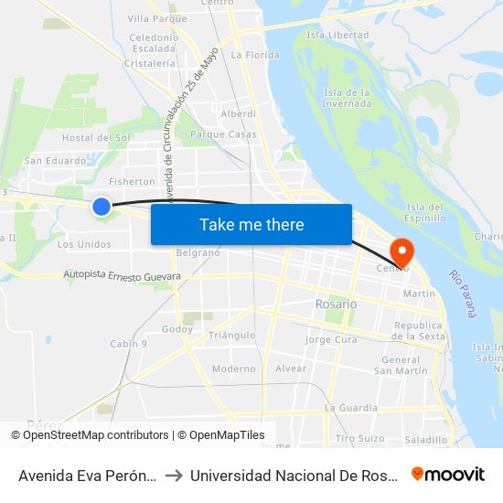 Avenida Eva Perón, 8598 to Universidad Nacional De Rosario (Unr) map
