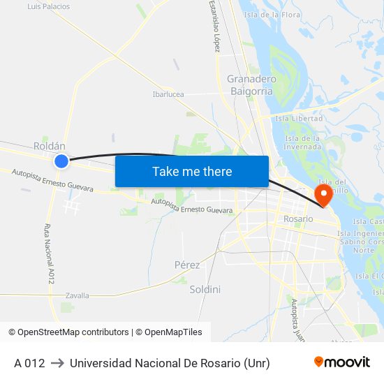 A 012 to Universidad Nacional De Rosario (Unr) map