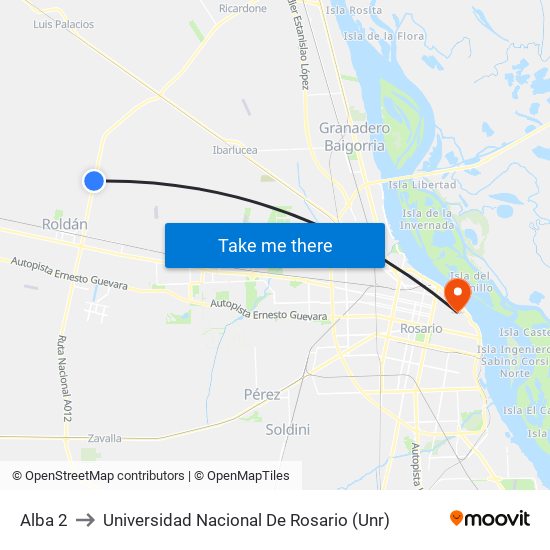 Alba 2 to Universidad Nacional De Rosario (Unr) map