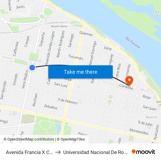 Avenida Francia X Córdoba to Universidad Nacional De Rosario (Unr) map