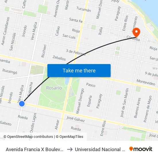 Avenida Francia X Boulevard 27 De Febrero to Universidad Nacional De Rosario (Unr) map