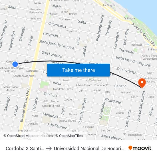 Córdoba X Santiago to Universidad Nacional De Rosario (Unr) map