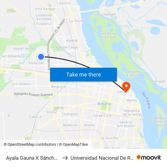 Ayala Gauna X Sánchez De Loria to Universidad Nacional De Rosario (Unr) map
