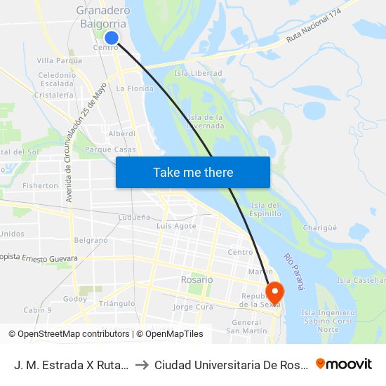 J. M. Estrada X Ruta 11 to Ciudad Universitaria De Rosario map