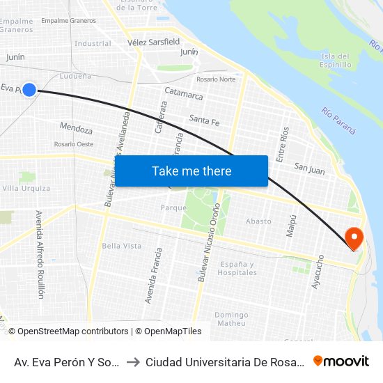 Av. Eva Perón Y Solis to Ciudad Universitaria De Rosario map