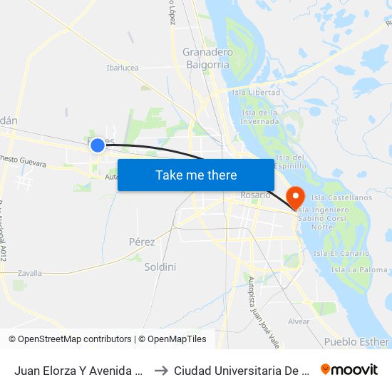 Juan Elorza Y Avenida Rosario to Ciudad Universitaria De Rosario map