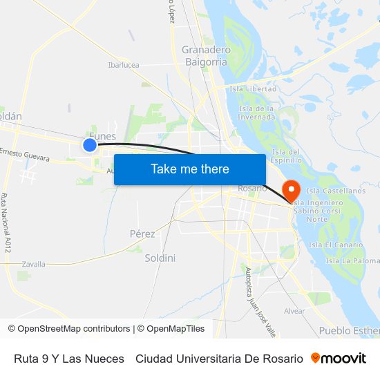 Ruta 9 Y Las Nueces to Ciudad Universitaria De Rosario map