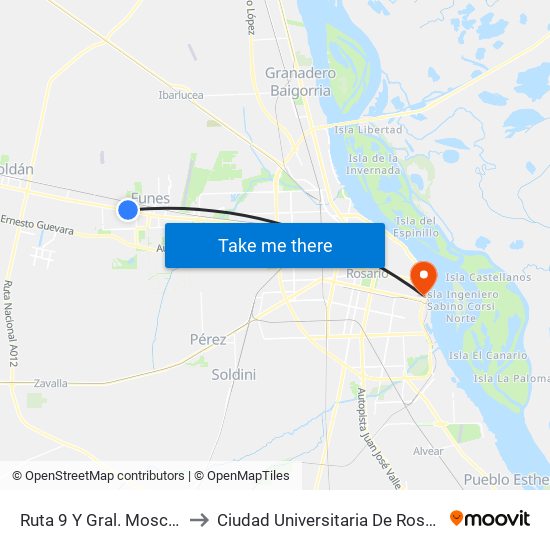 Ruta 9 Y Gral. Mosconi to Ciudad Universitaria De Rosario map