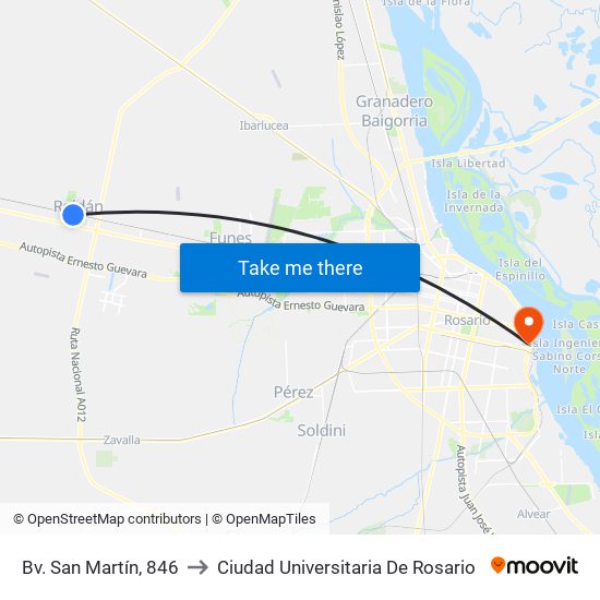 Bv. San Martín, 846 to Ciudad Universitaria De Rosario map