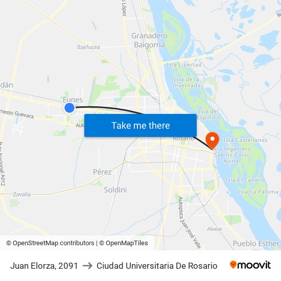 Juan Elorza, 2091 to Ciudad Universitaria De Rosario map