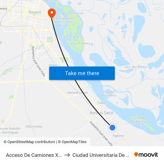 Acceso De Camiones X Rp 21 to Ciudad Universitaria De Rosario map