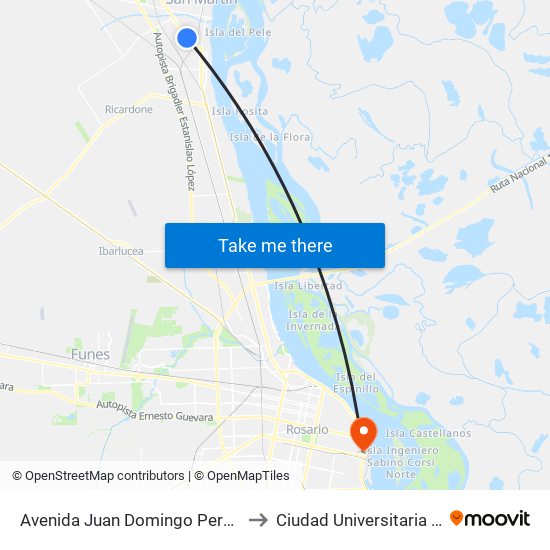 Avenida Juan Domingo Perón, 1601-1699 to Ciudad Universitaria De Rosario map