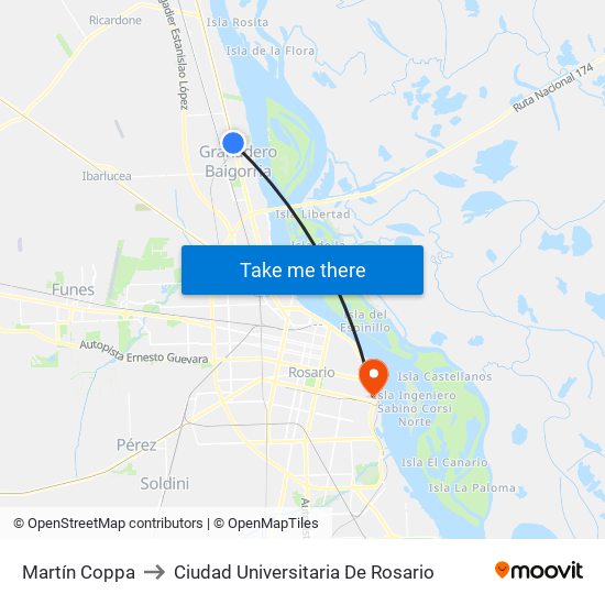 Martín Coppa to Ciudad Universitaria De Rosario map