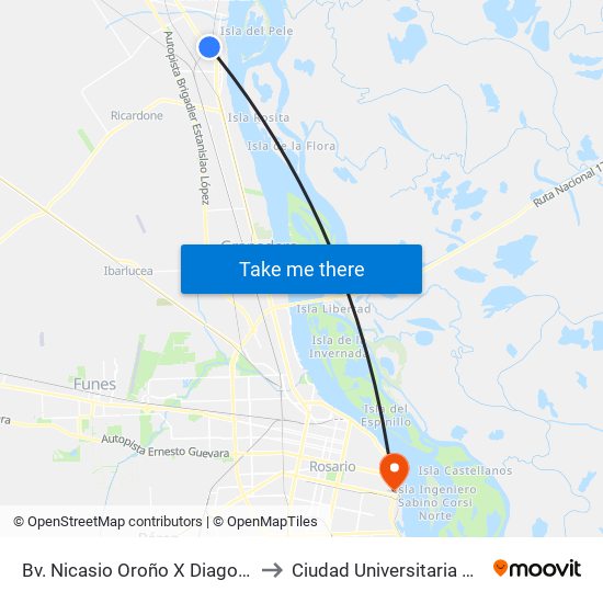 Bv. Nicasio Oroño X Diagonal Berardo to Ciudad Universitaria De Rosario map