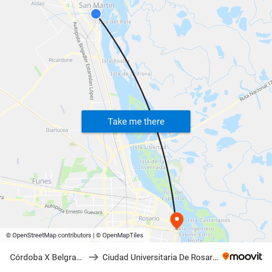 Córdoba X Belgrano to Ciudad Universitaria De Rosario map