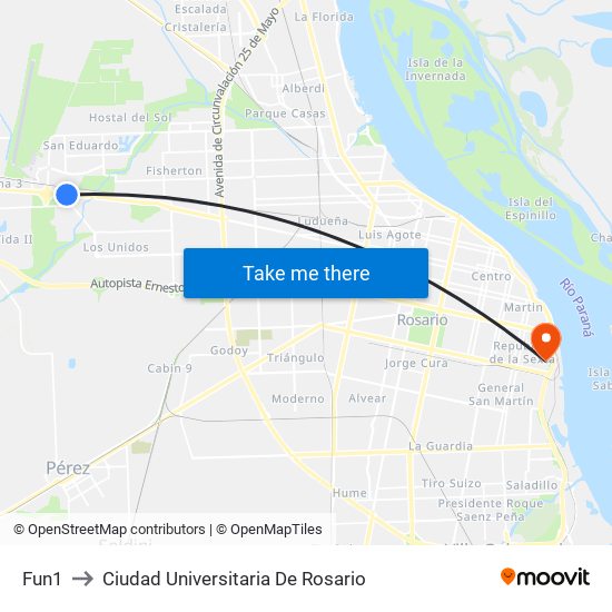 Fun1 to Ciudad Universitaria De Rosario map