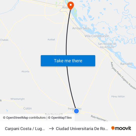 Carpani Costa / Lugones to Ciudad Universitaria De Rosario map