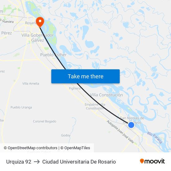 Urquiza 92 to Ciudad Universitaria De Rosario map