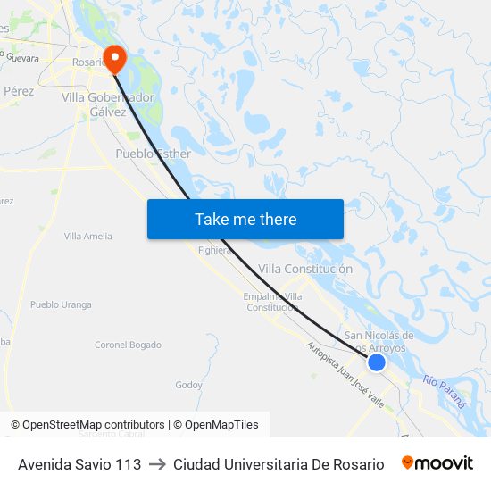 Avenida Savio 113 to Ciudad Universitaria De Rosario map