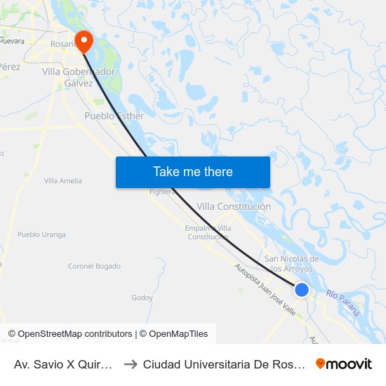 Av. Savio X Quiroga to Ciudad Universitaria De Rosario map