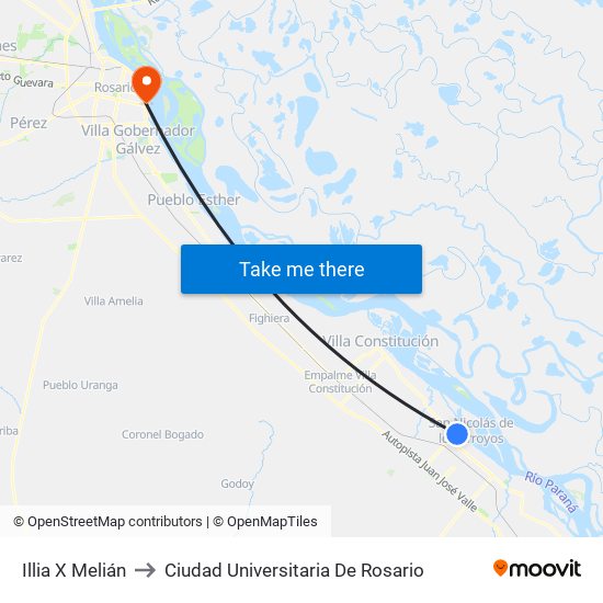 Illia X Melián to Ciudad Universitaria De Rosario map