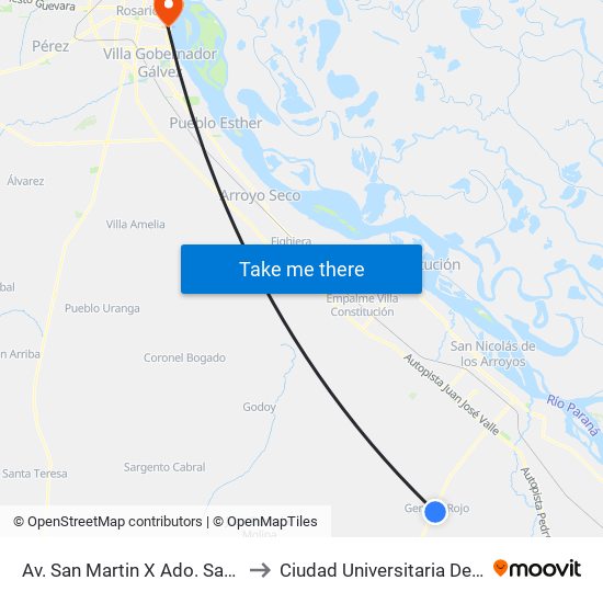 Av. San Martin X Ado. San Nicolás to Ciudad Universitaria De Rosario map