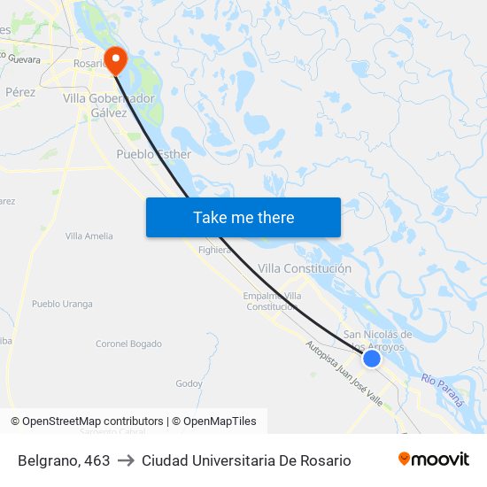 Belgrano, 463 to Ciudad Universitaria De Rosario map