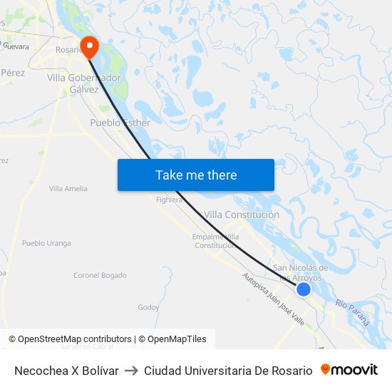 Necochea X Bolívar to Ciudad Universitaria De Rosario map